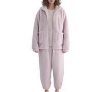 Set pigiama in pile corallo per le donne soffice morbido caldo accogliente inverno pigiama a due pezzi set di pigiama addensato a maniche lunghe con cerniera top e pantaloni termici con risvolto