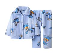 Set pigiama in pile per bambini e bambini, caldo inverno e autunno, biancheria da notte morbida con tasche e pantaloni per bambini, Azzurro, 9-12 meses Tallas Grandes Extra Alto