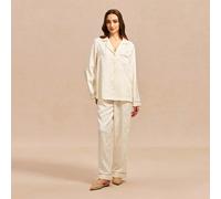 Set pigiama in raso crema comodo per primavera ed estate - top a maniche lunghe e pantaloni con bordo rosso, vestibilità morbida, abbigliamento da relax confortevole tutto il giorno L,M,S,XL,XS,XXL,XX