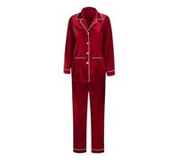 Set pigiama in raso di seta con abbottonatura come biancheria da notte in due pezzi, per tutta la famiglia, a maniche lunghe per mamme, Colore: rosso, S