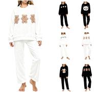 Set pigiama invernale in pile corallo da donna set pigiama in pile morbido e caldo top a maniche lunghe pantaloni caldi pigiama soffice set loungewear set plus size inverno loungewear, rosa, XL