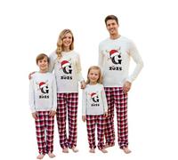 Set pigiama natalizio da uomo e da donna con stampa di lettere, vestibilità comoda, a maniche lunghe e pantaloni a quadri, pigiama natalizio per famiglia e cane, G, 8-9 Years