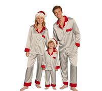 Set pigiama natalizio in raso per famiglia 2026 Set di pigiami natalizi in seta Set di pigiami morbidi per uomo donna adulti bambini, pigiama natale famiglia set Beige, 3XL