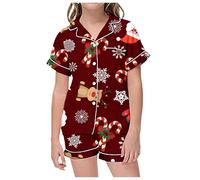 Set Pigiama Natalizio per Bambine e Ragazze con Stampa Top a Maniche Corte con Risvolto+Pantaloncini Pigiami Invernali per Bambina Sono Morbidi e Comodi Bambini Pigiama (Purple #3, 8-9 Years)