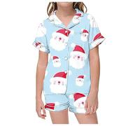 Set Pigiama Natalizio per Bambine e Ragazze con Stampa Top a Maniche Corte con Risvolto+Pantaloncini Pigiami Invernali per Bambina Sono Morbidi e Comodi Bambini Pigiama (Purple #2, 8-9 Years)