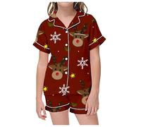 Set Pigiama Natalizio per Bambine e Ragazze con Stampa Top a Maniche Corte con Risvolto+Pantaloncini Pigiami Invernali per Bambina Sono Morbidi e Comodi Bambini Pigiama (Purple #1, 10-11 Years)