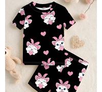 Set pigiama neonata/bambina composto da t-shirt a maniche corte con grafica di cuore e gatto e pantaloncini, casual minimalista, aderente 2Y,3Y,9-12M,12-18M,18-24MAnimale,Fumetto,GeometricoTessuto