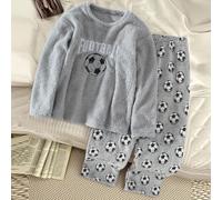 Set pigiama oversize per ragazzi, comodo e ampio con tessuto morbido, maglietta a girocollo con grande ricamo di calcio, pantaloni morbidi con motivo a tema calcio su tutto il capo, set casual da casa
