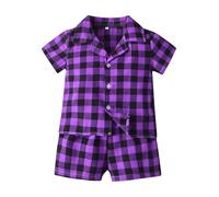 Set pigiama per bambini in cotone a quadri, camicia a maniche corte con bottoni e pantaloncini, unisex, per la casa, per ragazzi e ragazze (viola, 6-12 mesi)