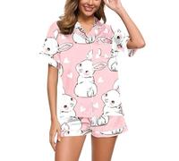 Set Pigiama per Donna 2 Pezzi Leggero Morbido Tuta Cotone da Casa Casual Top a Maniche Corte e Pantaloncini Delicato sulla Pelle Elegante