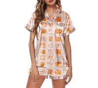 Set pigiama per le donne Plus Size Halloween a maniche corte e pantaloni Capri a gamba larga oversize leggero morbido comodo due pezzi pigiama set loungewear tinta unita accogliente pigiama set