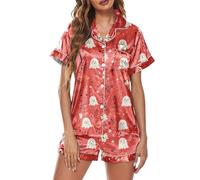 Set pigiama per le donne Plus Size Halloween a maniche corte e pantaloni Capri a gamba larga oversize leggero morbido comodo due pezzi pigiama set loungewear tinta unita accogliente pigiama set