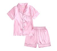 Set pigiama per ragazze camicia abbottonata a maniche corte top con tasca + pantaloni corti autunno pigiama 2 pezzi pigiami da notte abbottonatura camicia da notte 140 stile B rosa 8-9 anni