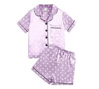 Set pigiama per ragazze con pantaloncini a maniche corte con stampa a cuore, abbigliamento per la casa e per la casa, abbigliamento estivo per bambini traspirante, abbigliamento per la casa (viola, 10