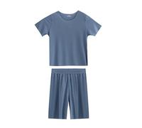 Set pigiama per ragazzi, con maglia a maniche corte + pantaloncini larghi casual, in tinta unita, delicato sulla pelle, traspirante, fresco, abbigliamento per la casa (blu, 12-13 anni)