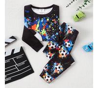 Set pigiama per ragazzi con pantaloni aderenti a maniche lunghe, effetto fosforescente, realizzato in tessuto elastico, base nera con effetto fosforescente colorato, outfit casual e divertente per la 