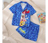 Set pigiama per ragazzo giovane con top a maniche corte con bottoni e stampa a cartoni animati, e pantaloncini con vita elastica 6Y,7Y,8Y,4Y,5YFumetto,stampa dappertuttoTessuto in maglia