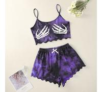 Set pigiama / pigiama con stampa scheletro tie-dye in formato Plus Avvertenza: A causa del processo di tintura specializzata ogni indumento è unico1XL,2XL,3XL,4XL,5XLHalloween,Tie DyeTessuto