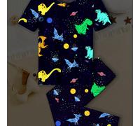 Set pigiama ragazzo giovane, aderente, a maniche corte, a girocollo, con stampe di dinosauri e spazio, adatto per tutte le stagioni 6Y,7Y,4Y,5YAnimale,Fumetto,GeometricoTessuto