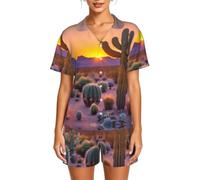 Set pigiama sexy da donna con stampa di tramonti nel deserto di cactus | Ideale per mattine rilassate o domeniche pigre