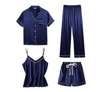 Set Pigiama Sexy Donna Manica Corta Pantalone Corto Comodo Leggero con Scollo Rotondo per Pantaloncini Notte Tasche Abbigliamento Loungewear