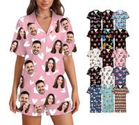 Set Pigiama Stampato Personalizzato, Set Pigiama Donna con Foto Faccia, Personalizzata Pigiama Corto Pjs Abbigliamento Notte Loungewear Taglia XS-2XL