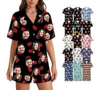 Set Pigiama Stampato Personalizzato, Set Pigiama Donna con Foto Faccia, Personalizzata Pigiama Corto Pjs Abbigliamento Notte Loungewear Taglia XS-2XL