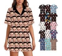 Set Pigiama Stampato Personalizzato, Set Pigiama Donna con Foto Faccia, Personalizzata Pigiama Corto Pjs Abbigliamento Notte Loungewear Taglia XS-2XL