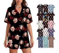 Set Pigiama Stampato Personalizzato, Set Pigiama Donna con Foto Faccia, Personalizzata Pigiama Corto Pjs Abbigliamento Notte Loungewear Taglia XS-2XL