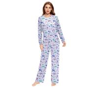 Set pigiama viola con gatti carini per donna 2 pezzi morbidi pantaloni della tuta da uomo abbigliamento casa, Cute Cats Viola, XX-Small
