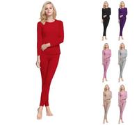Set pigiami da donna a maniche lunghe, completo intimo termico da donna, invernale, caldo, top e pantaloni slim fit, con collo tondo, base calda, pantaloni attivi, taglia grande, set in due pezzi