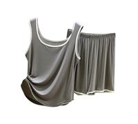 Set Pigiami da Donna Abbigliamento da casa Canotta Casual con Set Pigiameria 2 igiama Elegante (Grey, XXL)