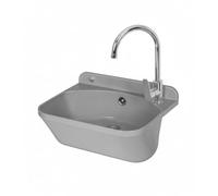 Set Pilozzo Sospeso 46x36 Cm Grigio Pietra - Vasca Lavatoio Resistente Agli Acidi In Resina Con Strofinatoio - INCLUDE Miscelatore Canna Alta Cromo In Acciaio INOX E Kit Scarico