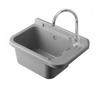 Set Pilozzo Sospeso 50x34 Cm Grigio Pietra - Vasca Lavatoio In Resina Resistente Agli Acidi Con Porta Sapone - INCLUDE Miscelatore Canna Alta Cromo In Acciaio INOX E Kit Scarico