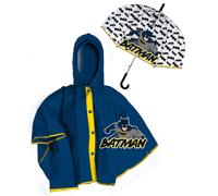 SET PIOGGIA MANTELLINA + OMBRELLO A CUPOLA BATMAN 3/4 ANNI BAMBINO