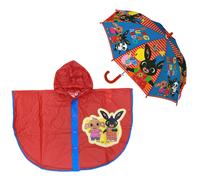 CARTOON Set Pioggia, Mantellina Pioggia + Ombrello, Bing e Sula, Ombrello con Manico a U, Apertura Manuale, Impermeabile, Mantella, Antipioggia, Antivento, in PVC, per Bambini (5-6 anni)
