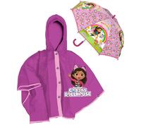 SET PIOGGIA MANTELLINA + OMBRELLO GABBY'S DOLLHOUSE 5/6 ANNI BAMBINA