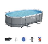 Set piscina fuori terra ovale Power Steel da 488x305x107 h cm grigio scuro 56448 - Bestway