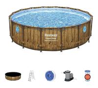Set piscina fuori terra rotonda Power Steel Swim Vista da 488x122 cm effetto legno chiaro 56725 - Bestway