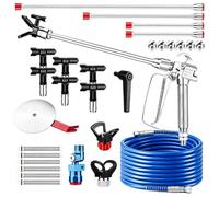 Set pistola a spruzzo airless 22 pezzi, per pareti, soffitti, mobili | Tubo ad alta pressione 15 m, 6 ugelli, 4 aste di prolunga, 6 filtri, 2 sedi per ugelli e utensile di guida