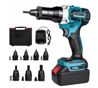 Set pistola elettrica senza fili per rivetti e dadi - 26 V 5200 mAh, M3-M12 | Rivettatrice ad alte prestazioni con doppia velocità, modalità memoria, luce LED per attività di montaggio veloci ed