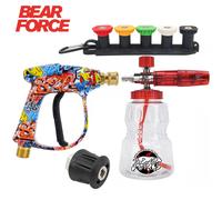 Set Pistola Idropulitrice Bear Force e Cannone Schiumogeno da 1L, Lancia Schiuma Neve, Connettore per Tubo di Pulizia Auto, Per Karcher Bosch Nilfisk Parkside Lavor VAX