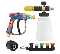 Set pistola per idropulitrice, cannone schiumogeno raccordo rapido da 1/4" | Lancia schiumogena 1L, quantità schiuma regolabile, 5 ugelli, 4000 PSI, per Kärcher K2, K3, K4, K5, K6, K7, per lavaggio auto