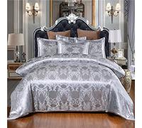 Set Piumone in Raso di Seta Coperta per Tutte le Stagioni Piumone da Letto Queen Set Copriletto Grigio Reale di Lusso Jacquard Trapunta Set Biancheria da Letto con 2 Federe Abbinate (King, 3 Pezzi)