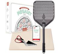 Set Pizza Lover con pietre per pizza premium per forno e grill - 4 in 1 - con forbici per pizza + pala forata + pietra per pizza fino a 800 °C in cordierite e ricettario
