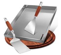 Set Plancha Premium con spatola per barbecue, 30 x 40 cm, in acciaio inox, universale, per barbecue a gas e barbecue a carbone, in acciaio inox, 4 mm