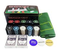 Set Poker 200 Fiches Chips 2 mazzi carte texas hold'em panno deal Gettone Gioco