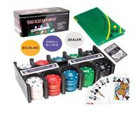 Set Poker Texas Hold'em 200 Fiches Chips + Panno Tovaglia da Gioco Carte Dealer