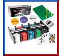 Set Poker Texas Hold'em 200 Fiches Chips + Panno Tovaglia da Gioco + Mazzo Carte