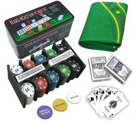 Set Poker Texas Hold'em 200 Fiches Chips + Panno Tovaglia da Gioco + Mazzo Carte